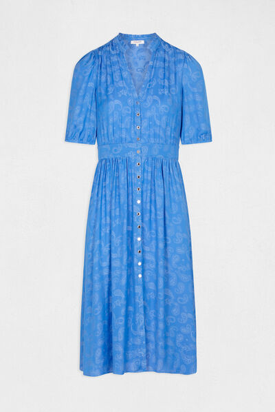 Robe droite imprimé cachemire bleu femme