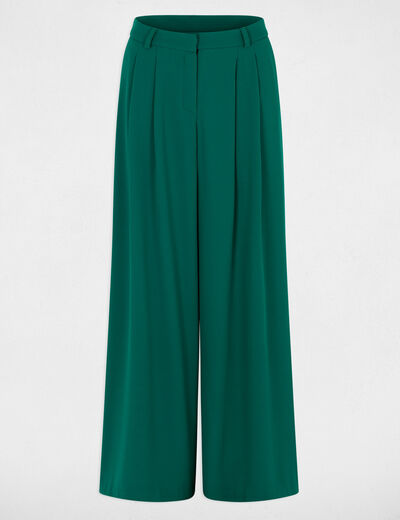 Pantalon large taille haute vert femme