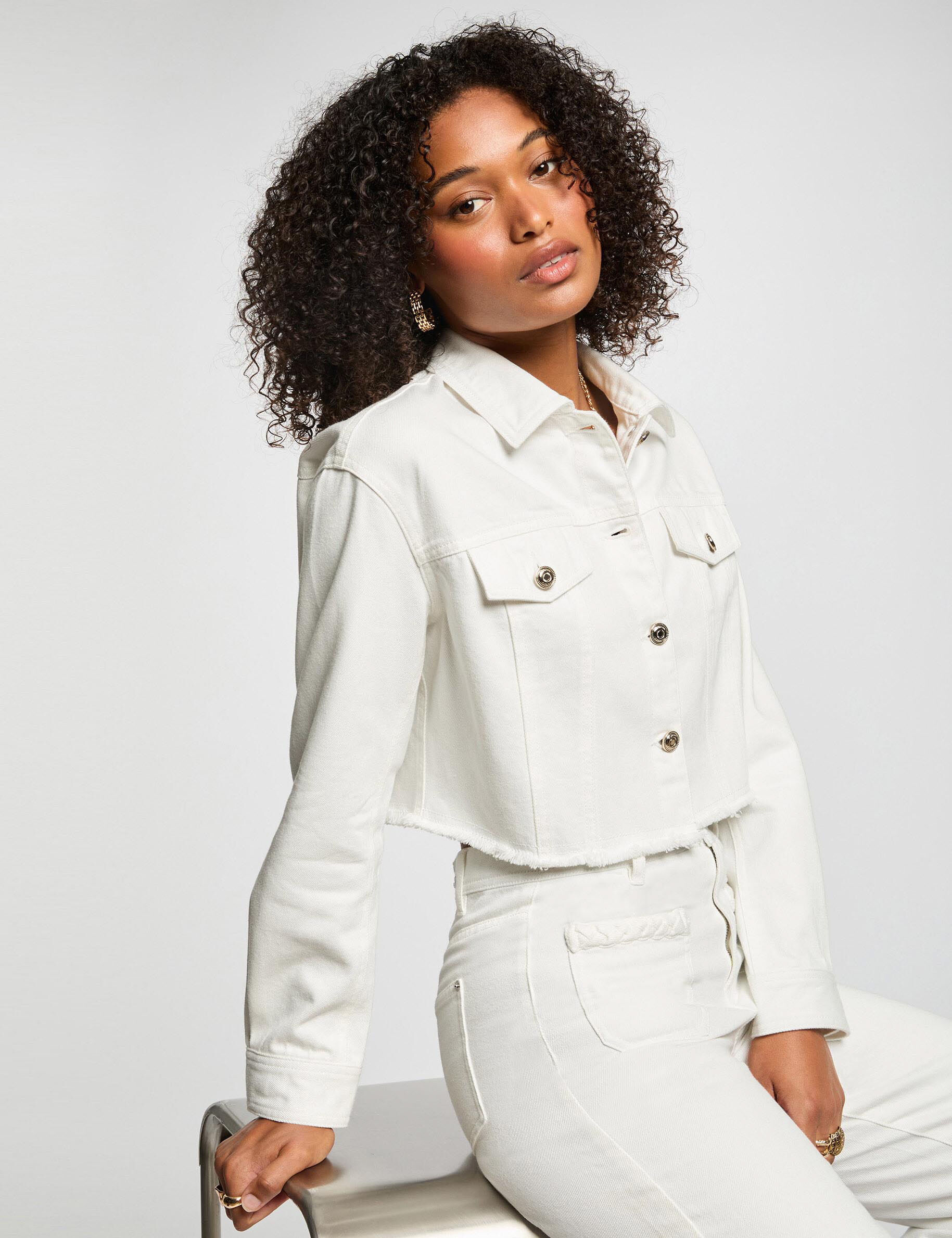 Veste courte en jean blanc femme - Morgan - Modalova