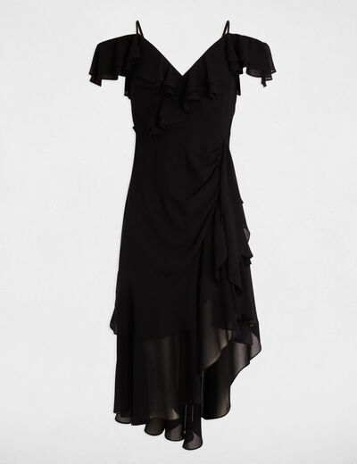Robe midi droite volants bleu marine femme