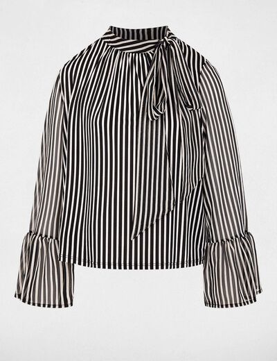 T-shirt col lavalli&egrave;re noir femme