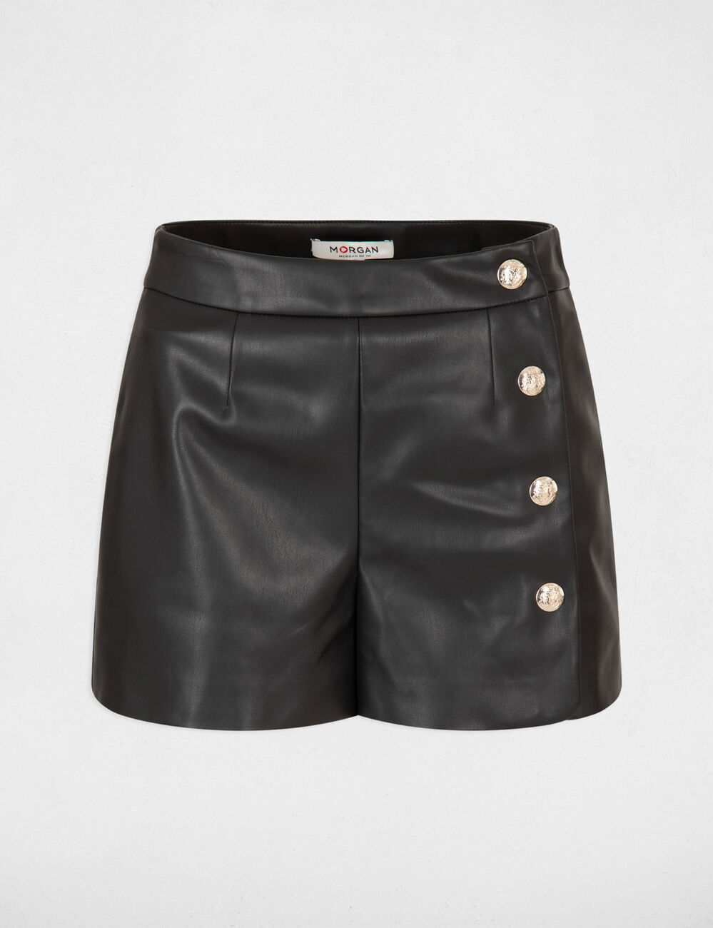 Short ample simili cuir avec boutons noir femme