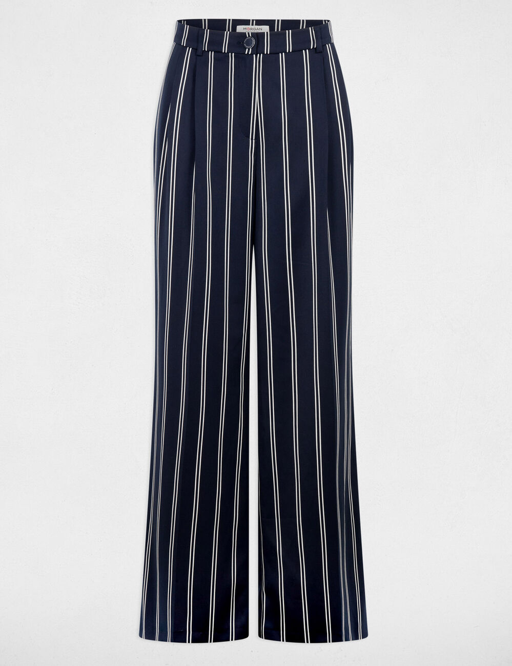 Pantalon large taille haute bleu marine femme