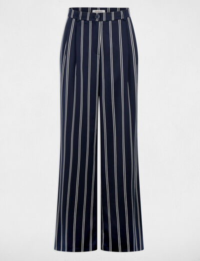 Pantalon large taille haute bleu marine femme