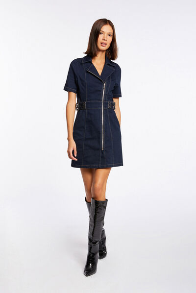 Robe droite zippée en jean jean brut femme