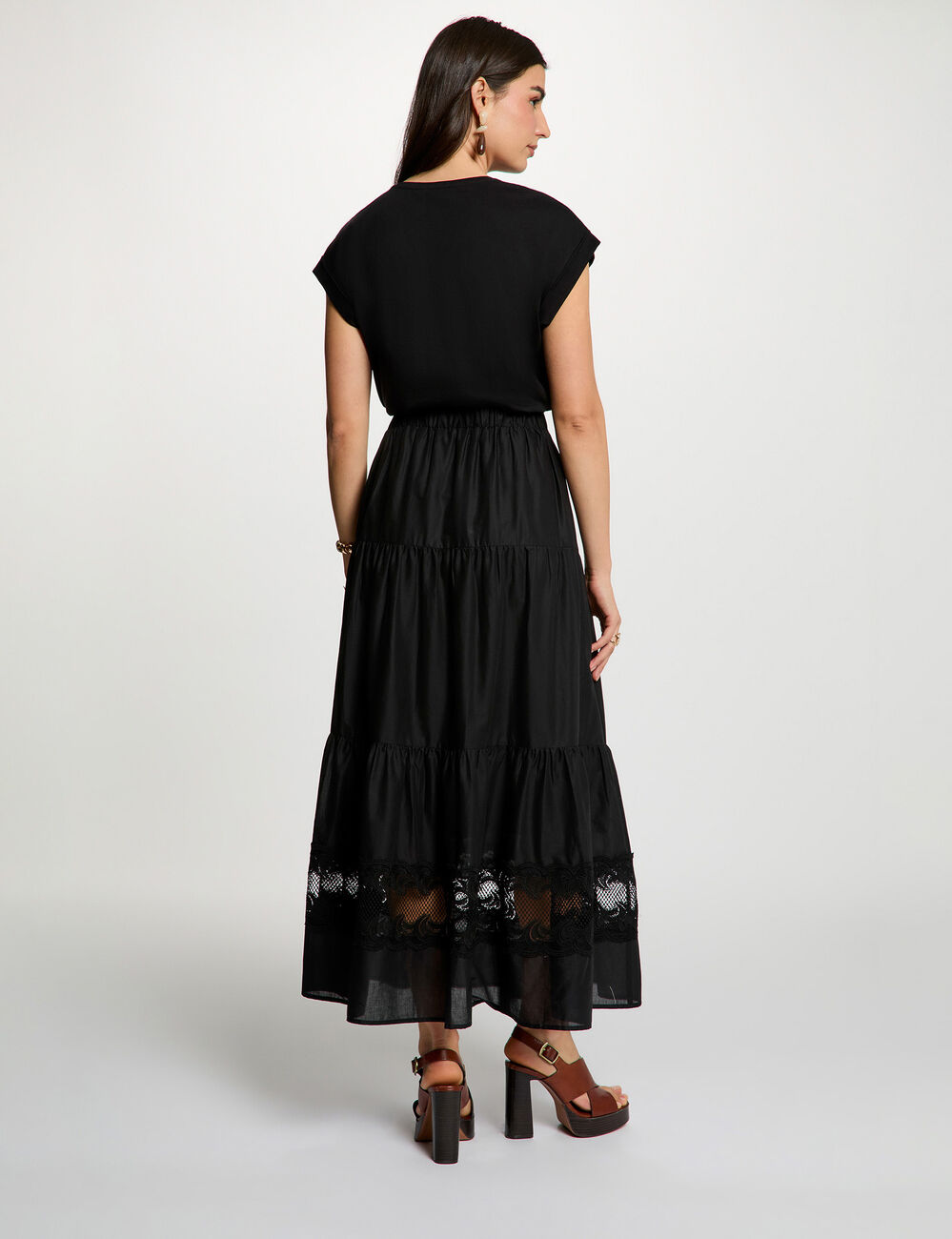 Jupe longue &agrave; &eacute;tages noir femme