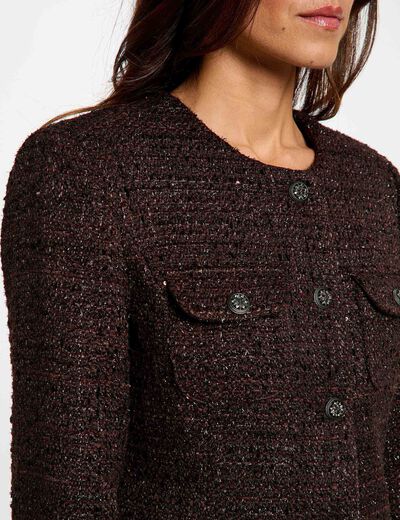 Veste ajust&eacute;e col rond marron fonc&eacute; femme