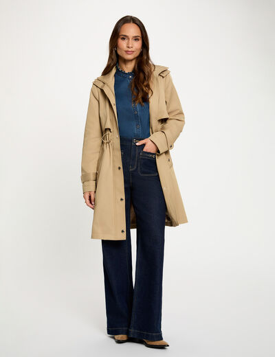 Parka longue col montant beige femme