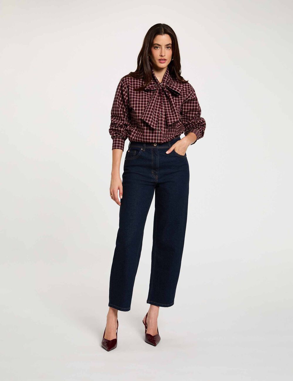 Chemise col lavalli&egrave;re multicolore femme