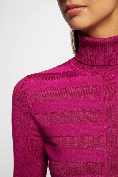 Pull manches longues à col roulé framboise femme