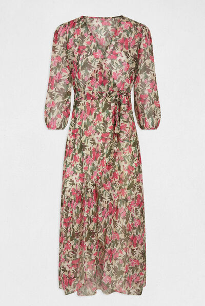 Robe midi portefeuille imprimé floral multico femme