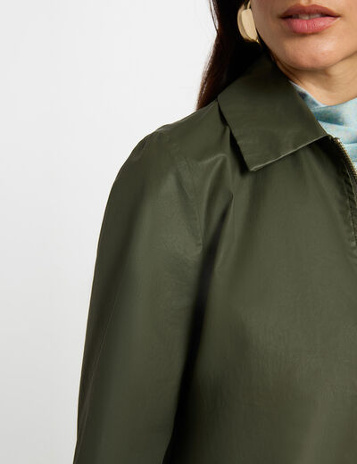 Veste courte zipp&eacute;e vert kaki femme