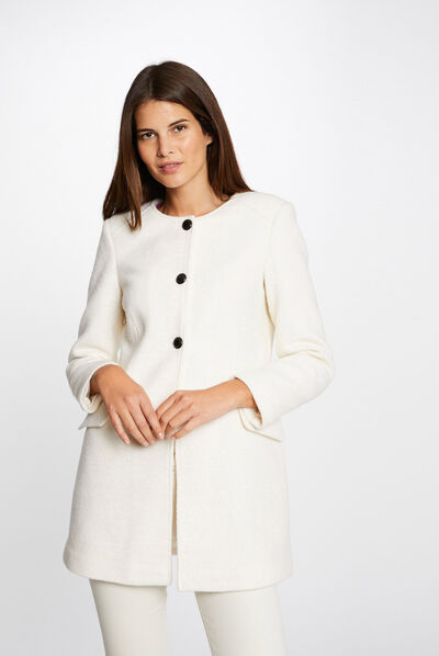 Manteau droit boutonné ivoire femme
