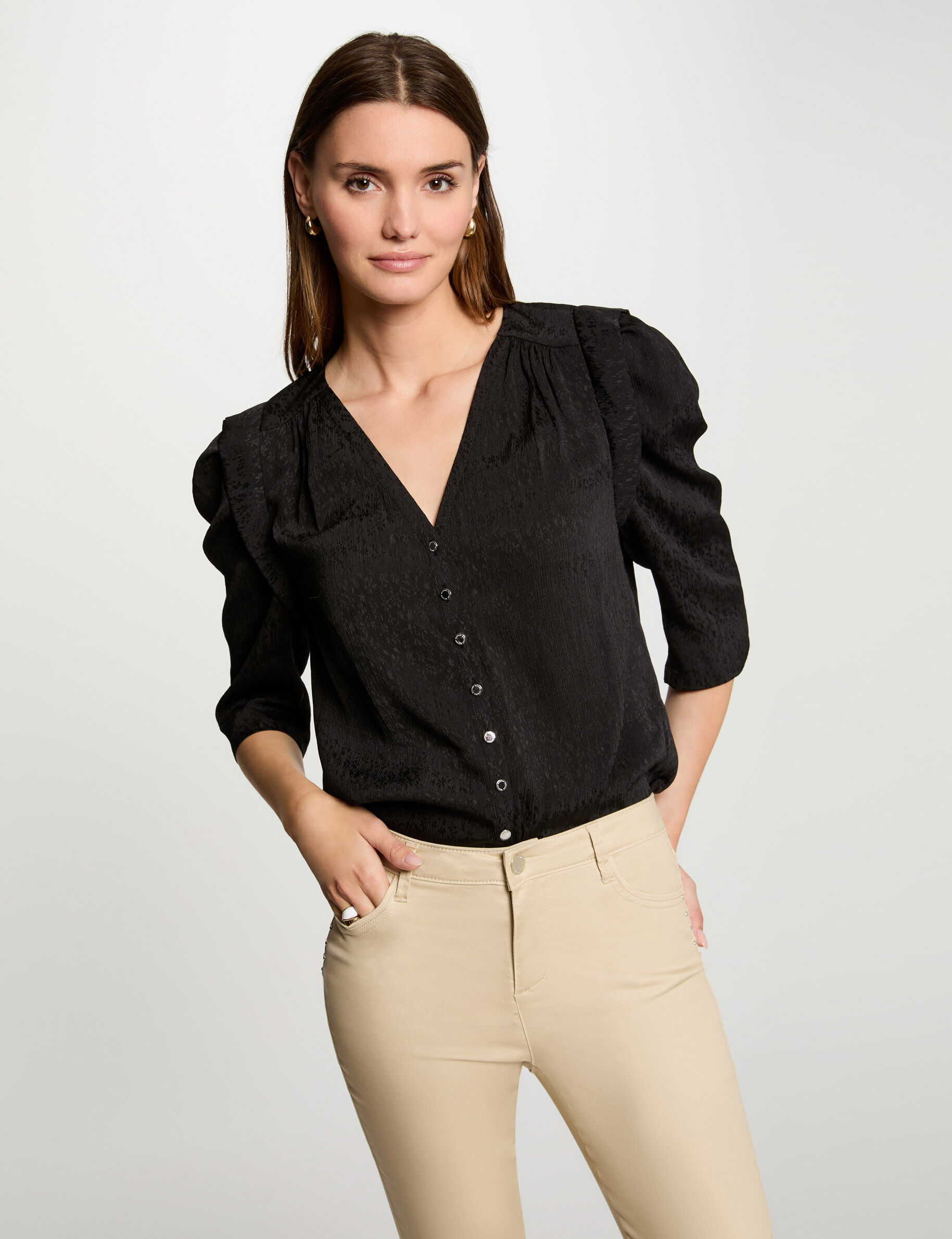 Chemise manches 3/4 noir femme