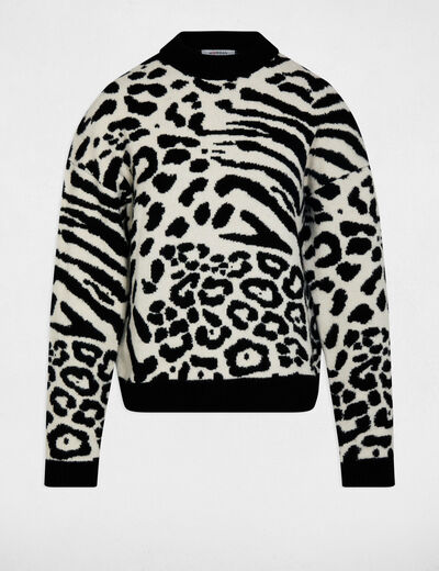 Pull court jacquard ivoire femme