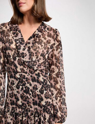 Robe courte col v multicolore femme