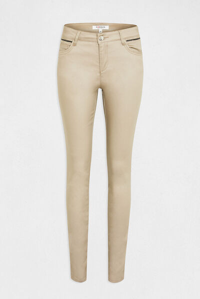 Pantalon skinny enduit à détails bijoux beige clair femme