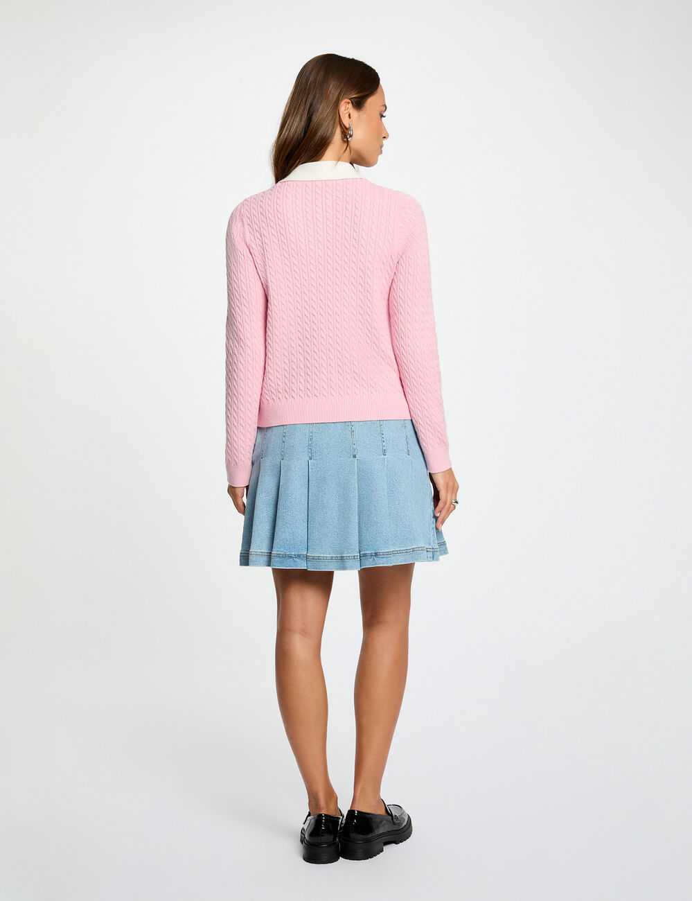Jupe courte pliss&eacute;e denim stone femme