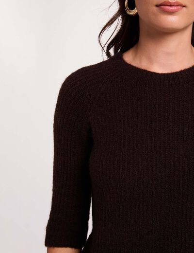 Pull maille duveteuse marron fonc&eacute; femme