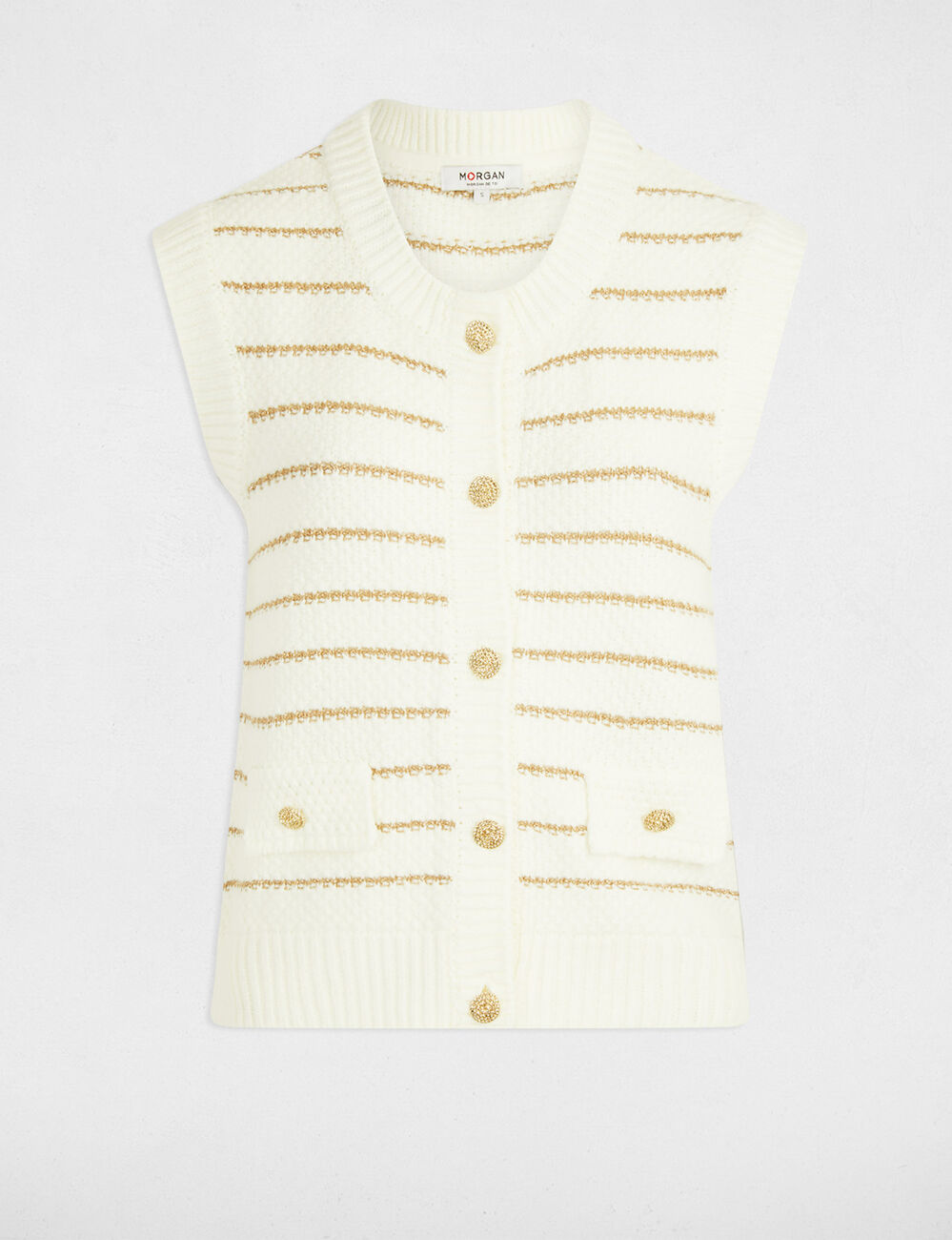 Gilet sans manches rayé beige femme