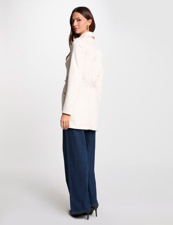 manteau long ceinture suedine ivoire femme Manteau long ceinturé suédine ivoire femme
