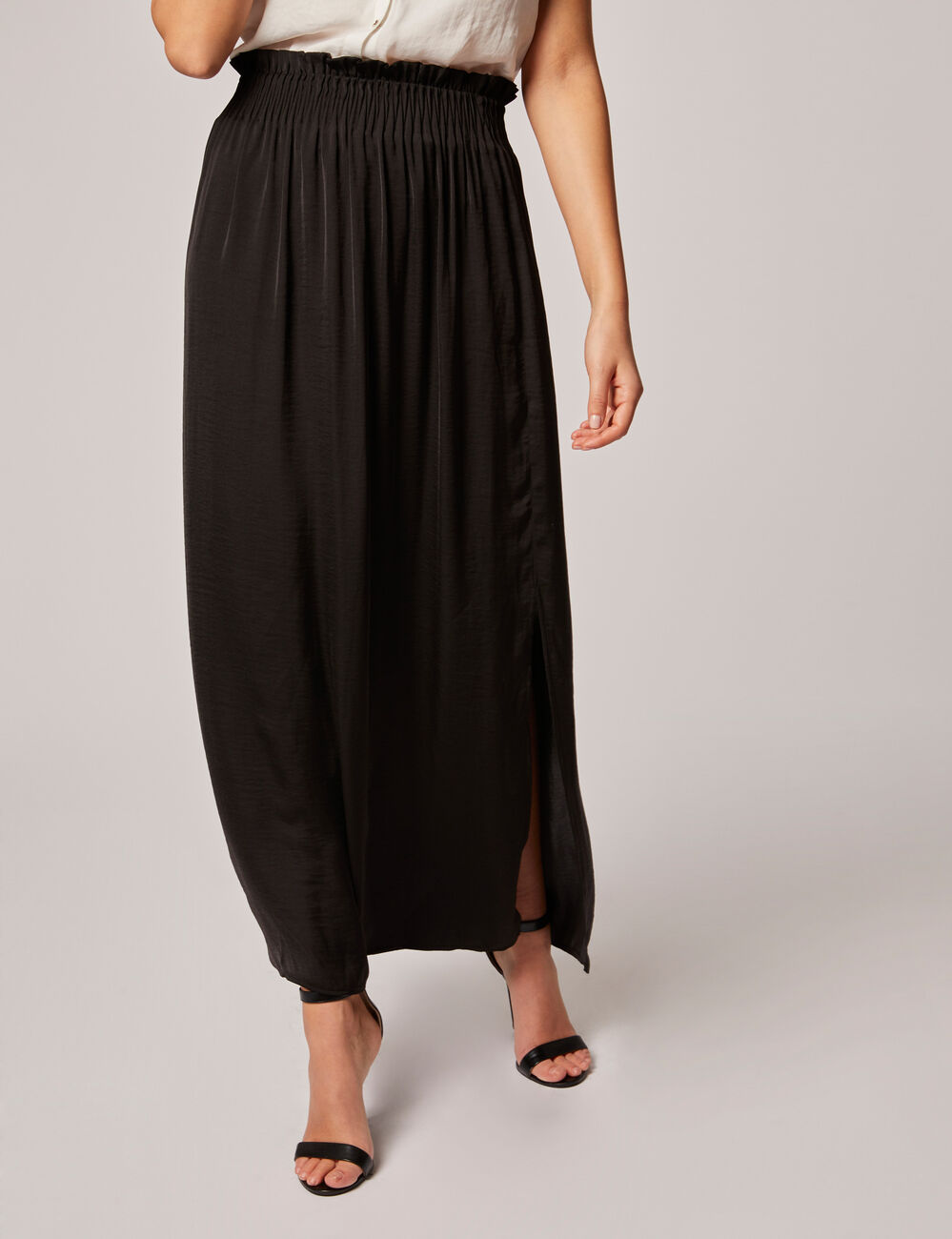 Jupe longue fluide taille &eacute;lastiqu&eacute;e noir femme