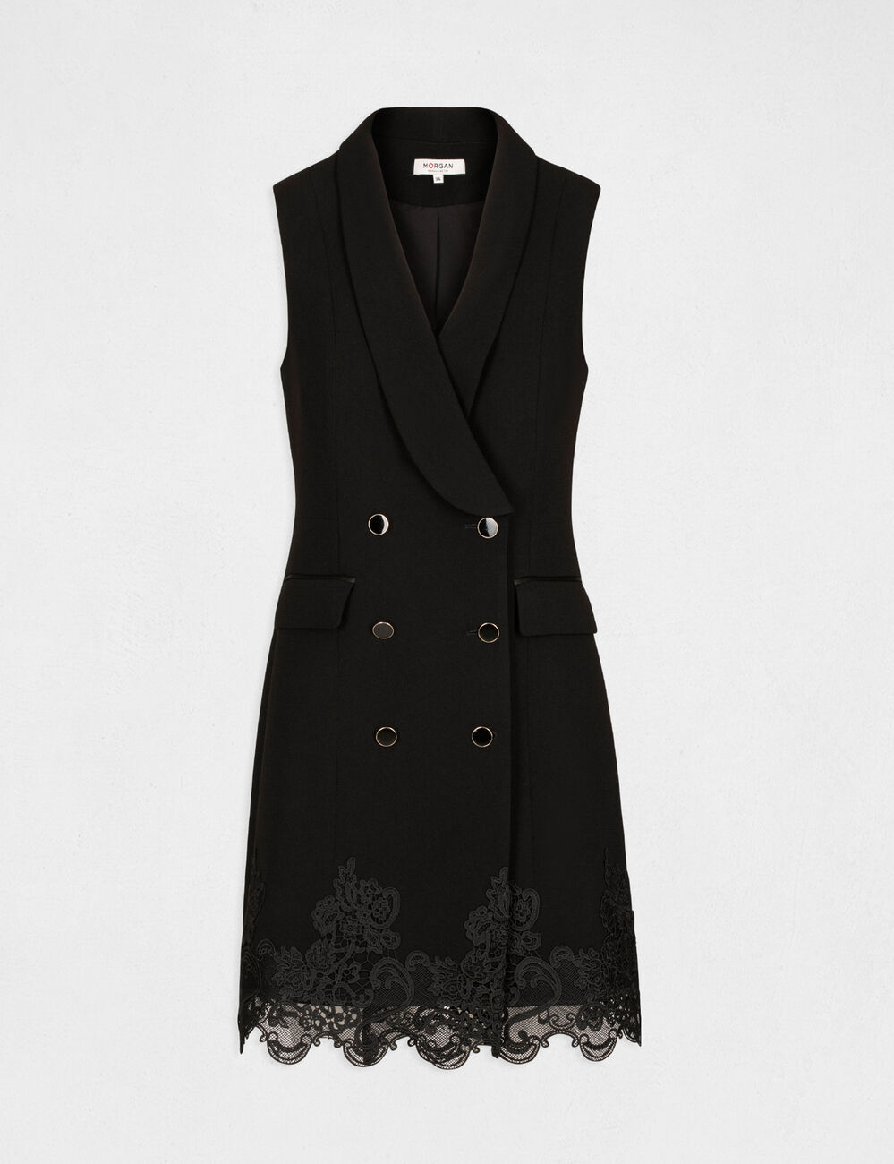 Robe portefeuille avec d&eacute;tails dentelle noir femme