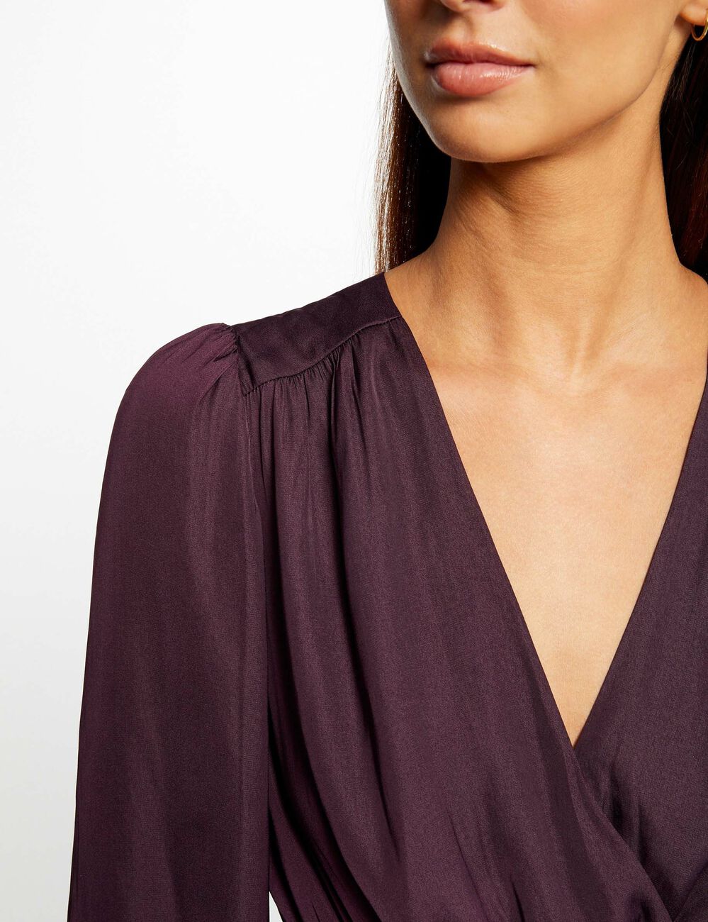 Robe midi portefeuille satin prune femme