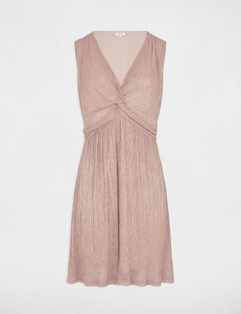 Robe pliss&eacute;e col v marron fonc&eacute; femme
