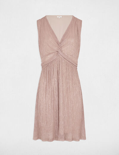 Robe pliss&eacute;e col v marron fonc&eacute; femme