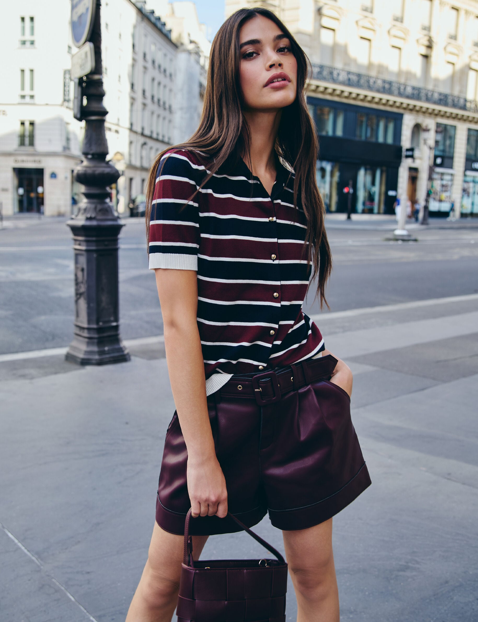 Pull col polo rayé femme