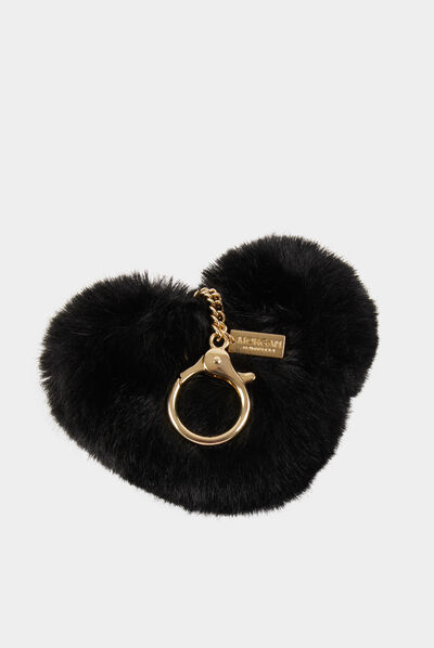 Porte-clefs coeur imitation fourrure noir femme