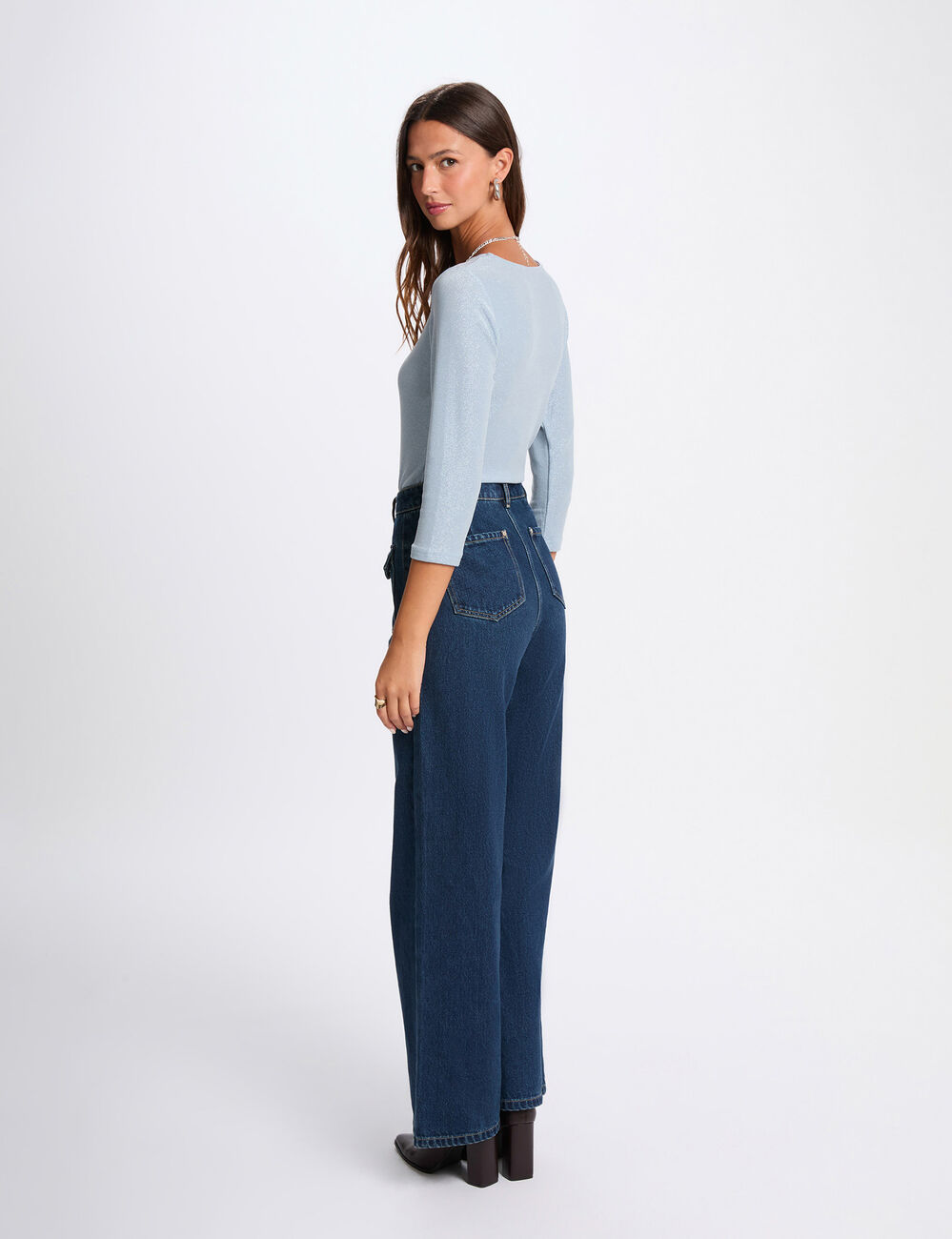 T-shirt manches 3/4 bleu ciel femme