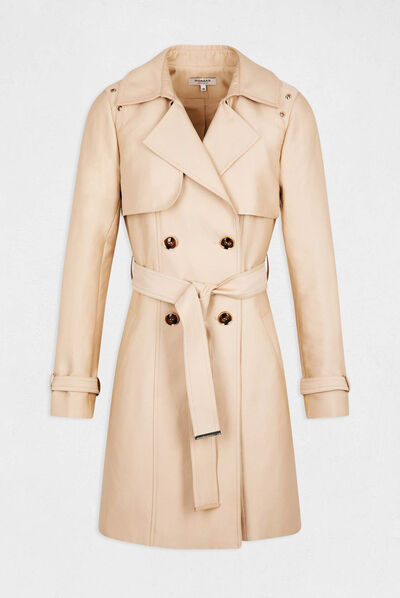 Trench droit ceinturé beige femme