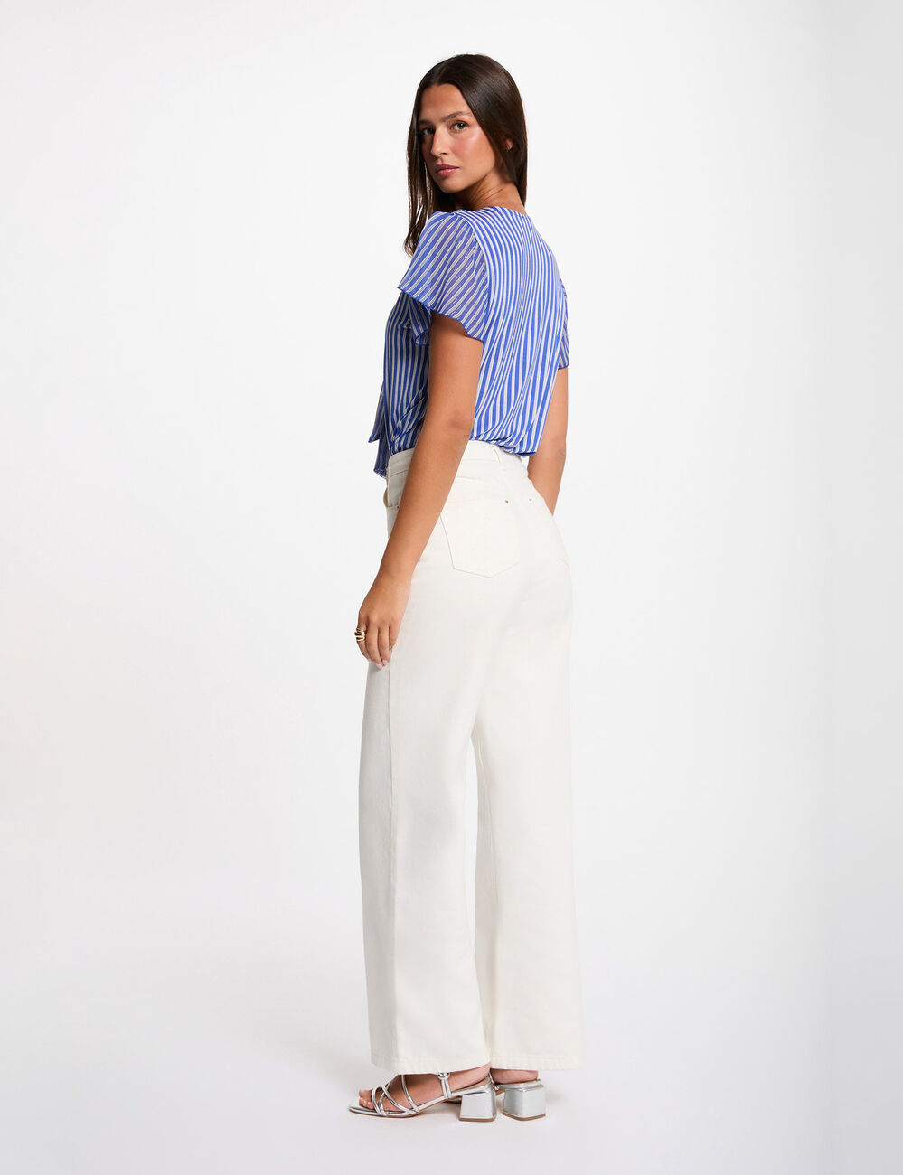 T-shirt col lavalli&egrave;re blanc femme