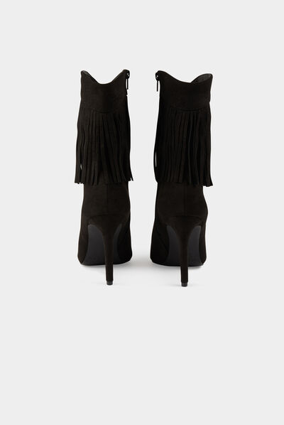 Bottines à talons avec franges noir femme