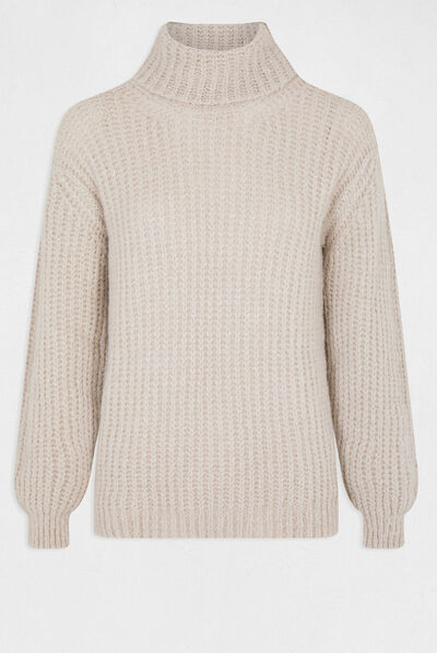 Pull manches longues à col roulé beige clair femme