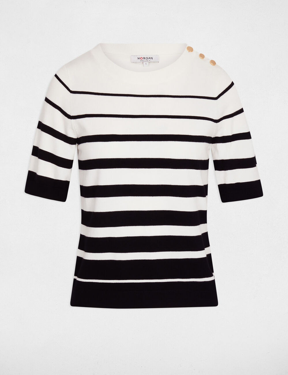 Pull ray&eacute; manches courtes blanc femme