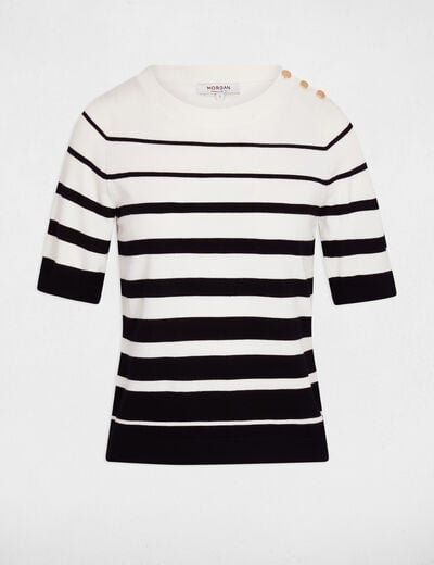 Pull ray&eacute; manches courtes blanc femme