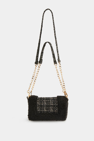Sac pochette détails imitation fourrure noir femme
