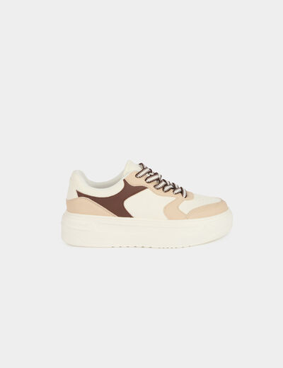 Basket similicuir bicolore blanc femme