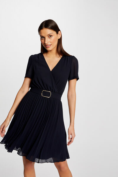 Robe patineuse bas plissé marine femme