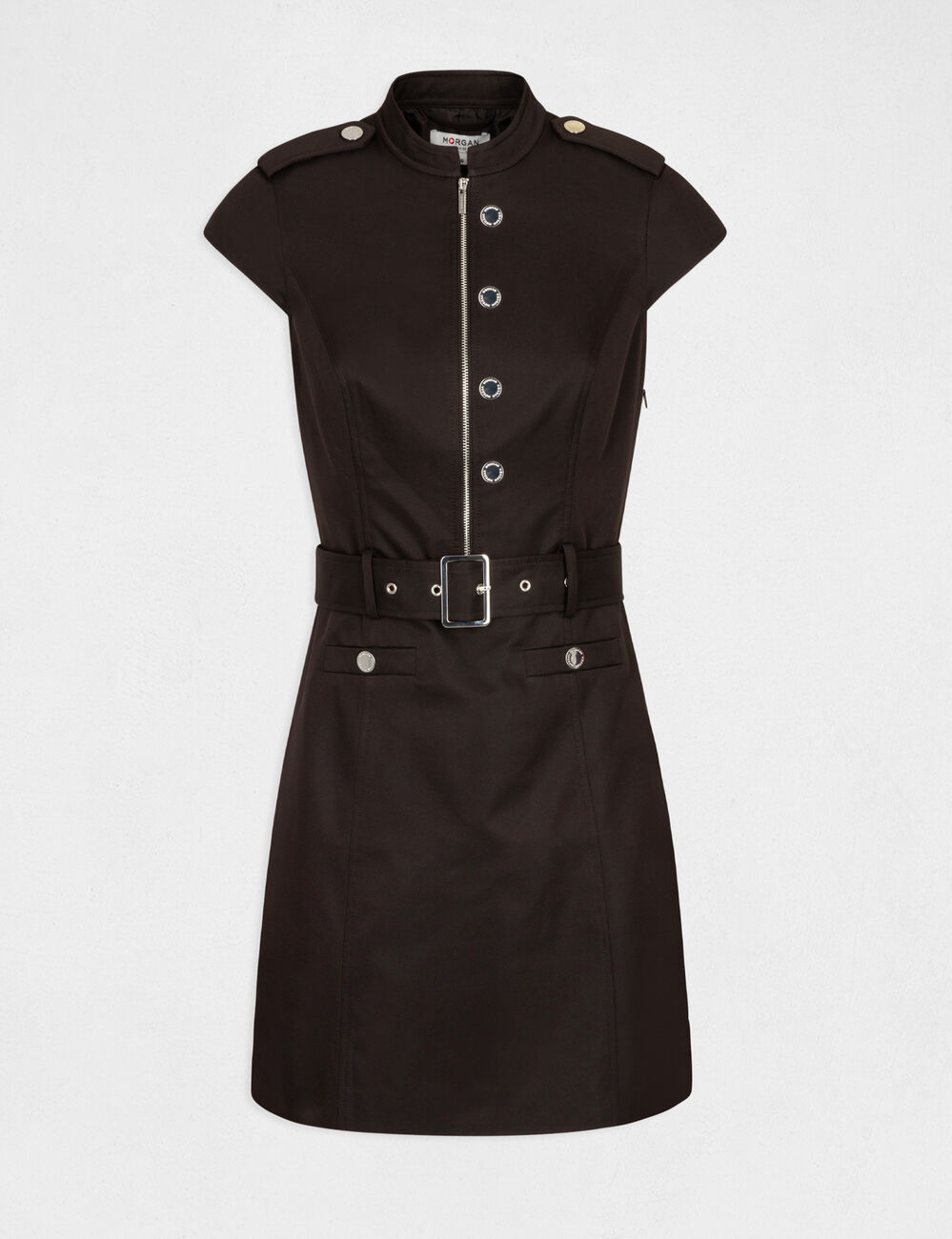 Robe droite zipp&eacute;e et ceintur&eacute;e noir femme