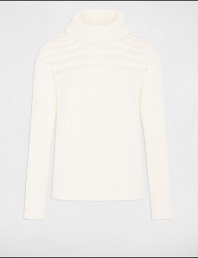 Pull col roulé manches longues ecru femme