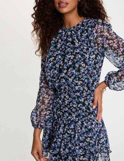 Robe courte col rond multicolore femme