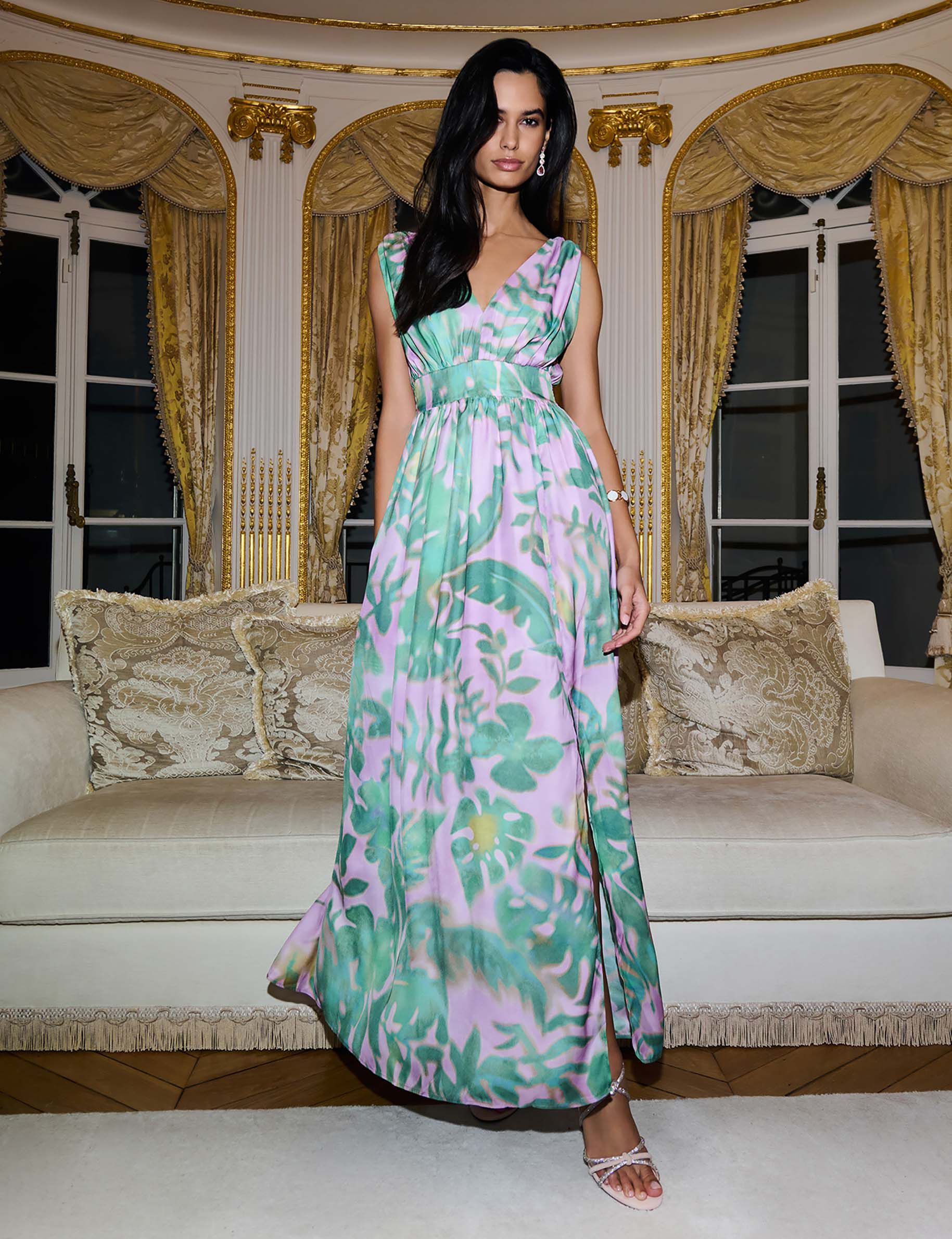 Robe longue col v femme - vue 1