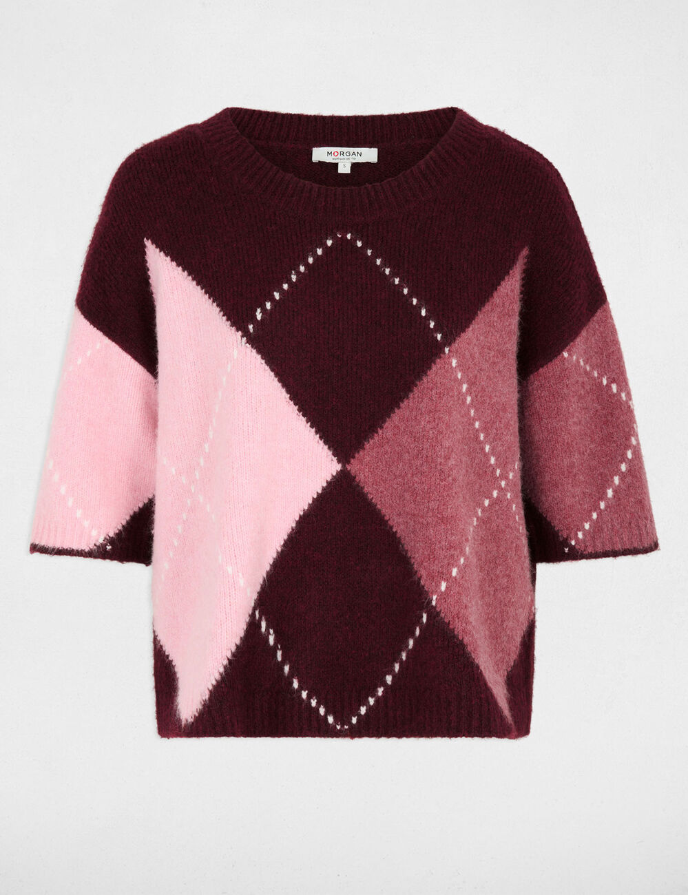 Pull jacquard col rond prune femme