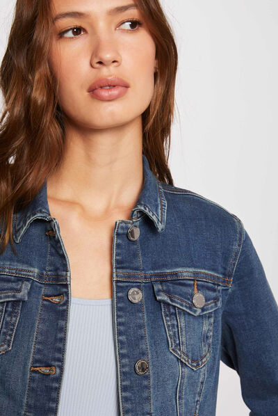 Veste droite boutonnée en jean jean stone femme