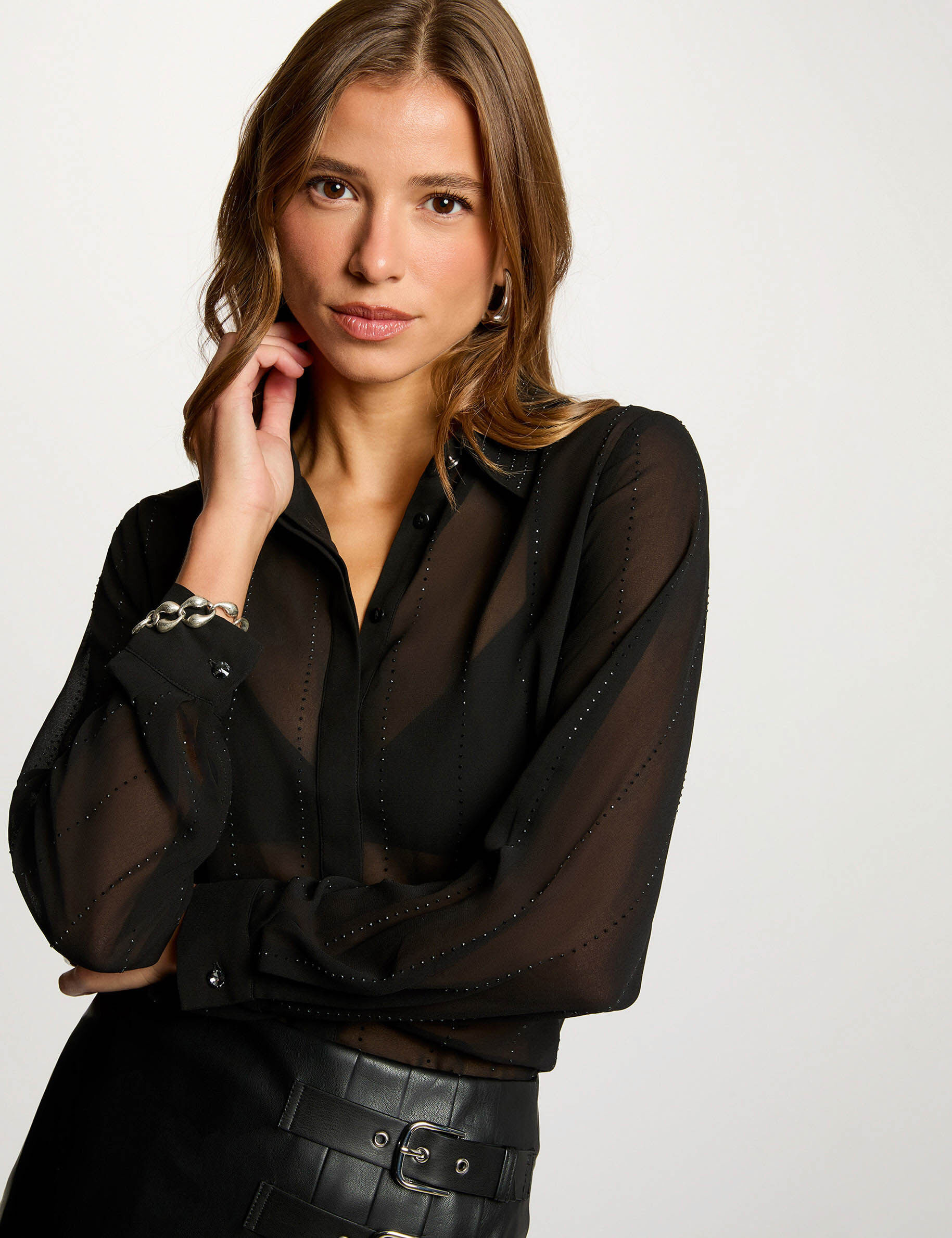 Chemise droite strass femme