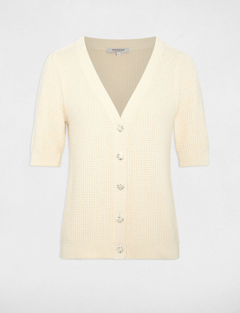 Gilet ajust&eacute; col v ivoire femme